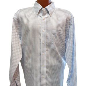 Nordstrom White/Blue Checkered Pattern Button-Up Shirt Size 17/35 #1293